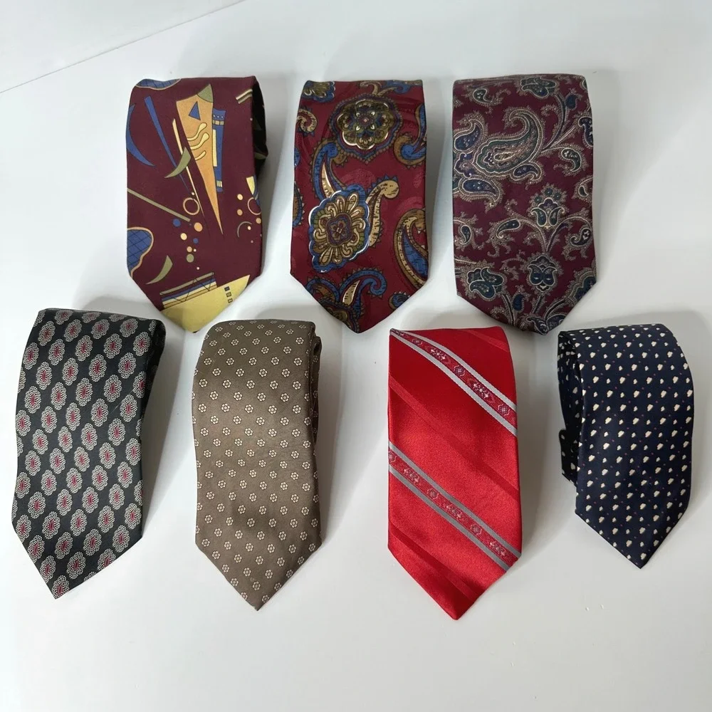 7 Vintage Mens Silk Neck Ties Nino Cerruti Stafford Isaac Zelcer Paisley Floral